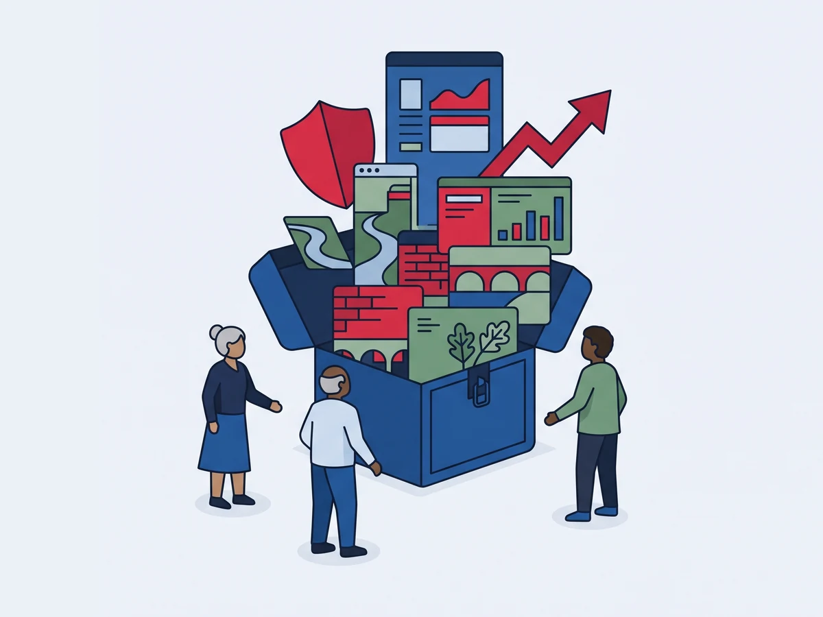 Abstract illustration of a nonprofit team receiving donated software tools